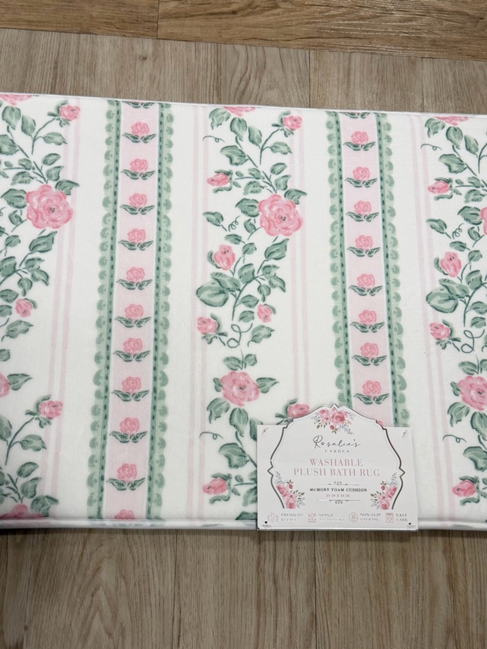 Feminine Floral Stripe Quilted PLUSH Bath Rug - Pink and Green